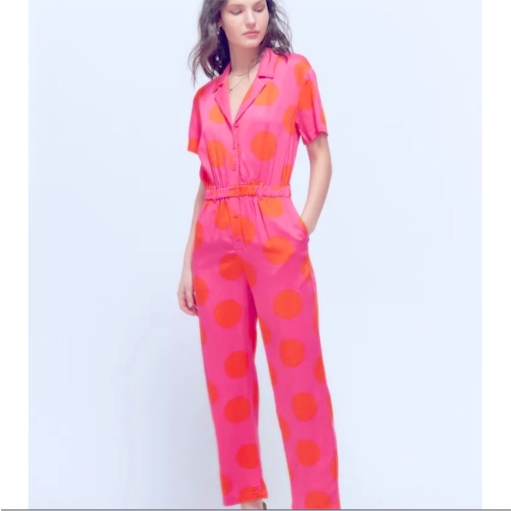 Lazy Oaf Daytrip Polka Pink and Orange Polka Dot Jumpsuit Size 10
